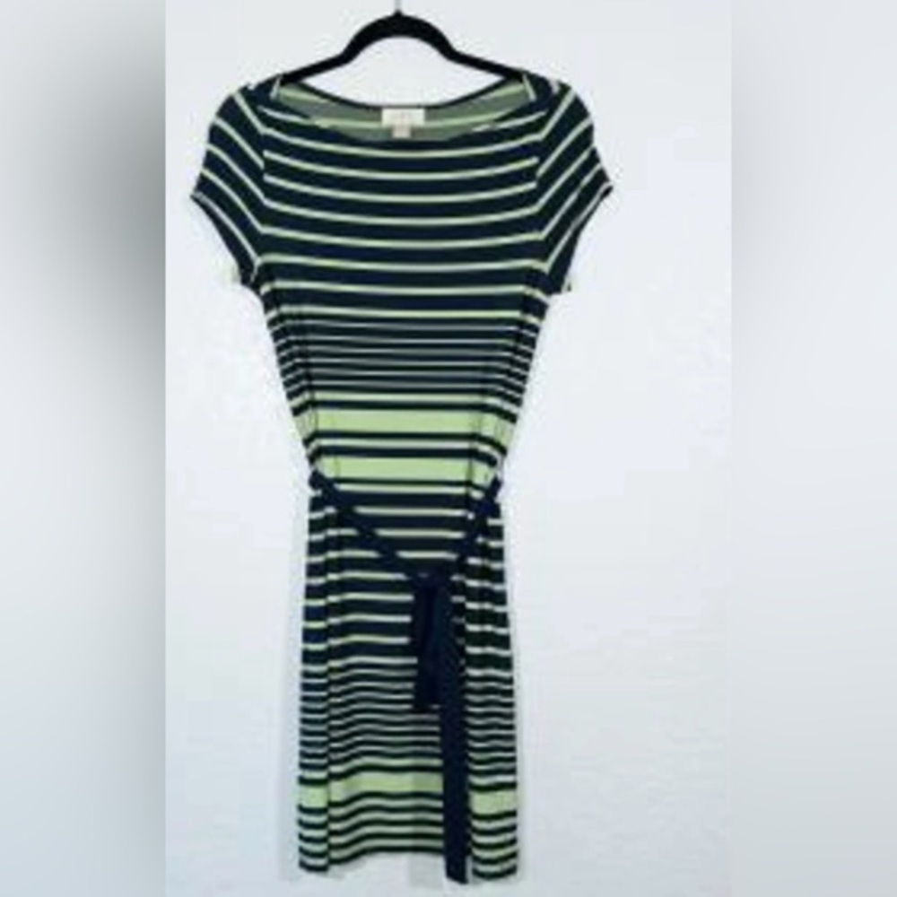 LOFT Navy and Green Striped Dress size M - L Stretchy Dress